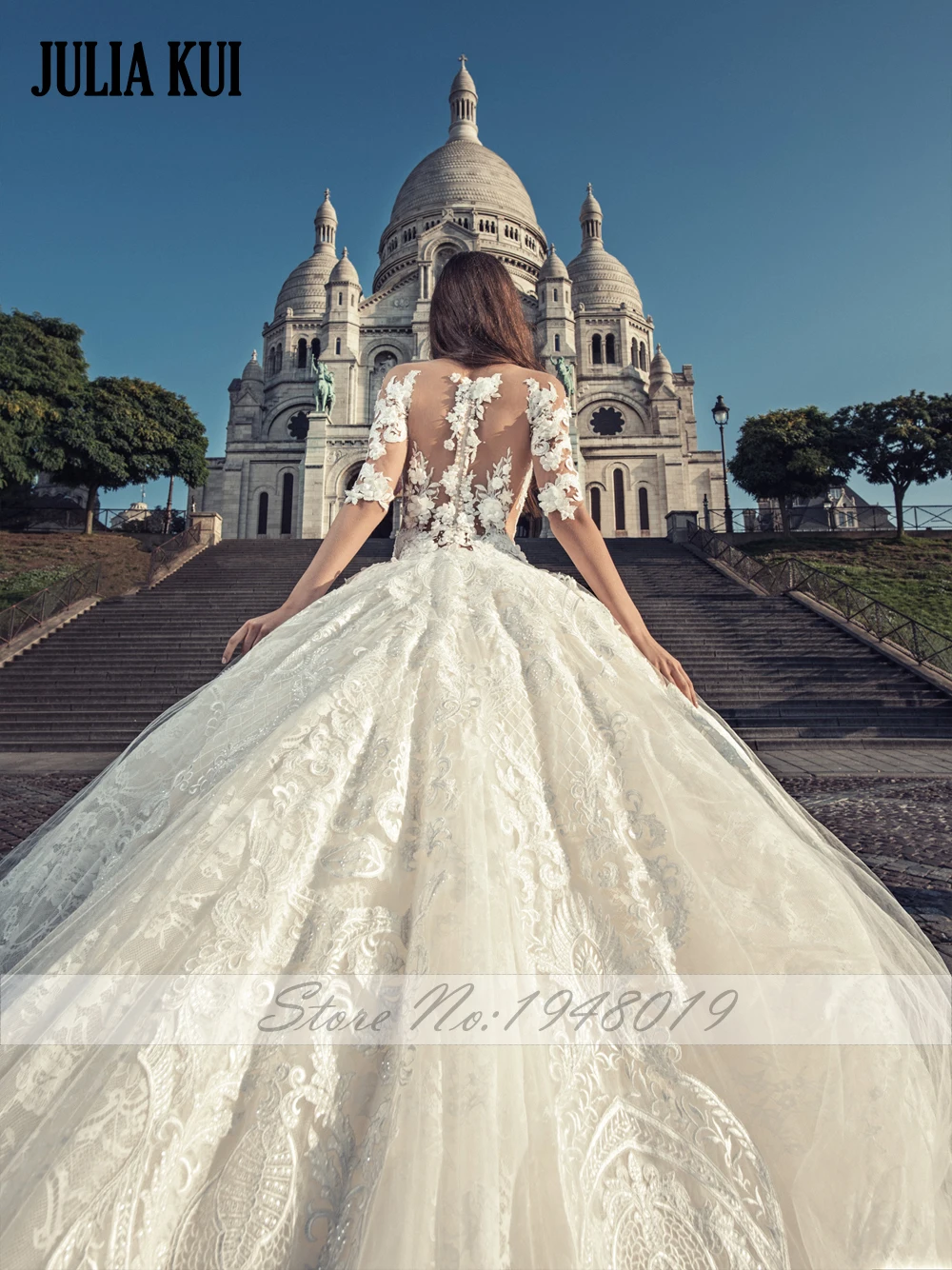 JULIA KUI Кружевное бальное платье с аппликацией