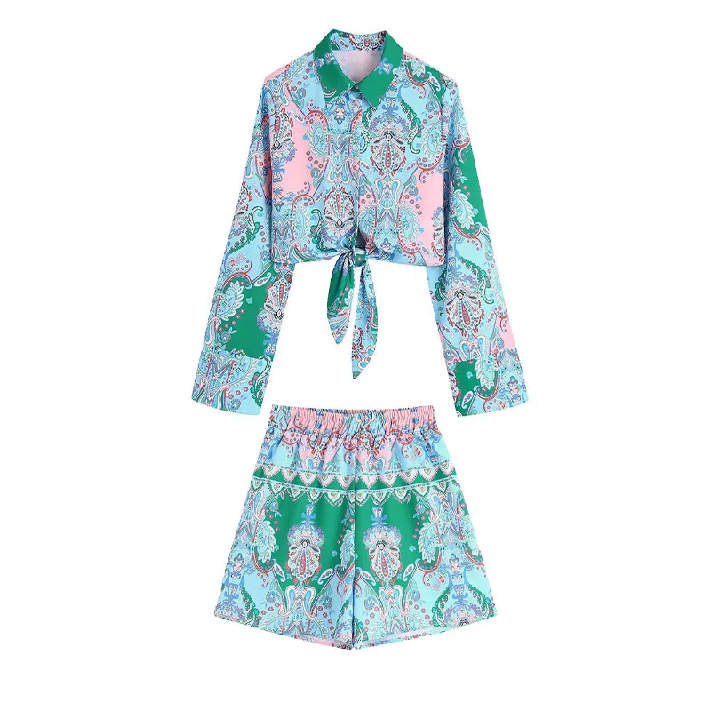 

ZATRHMBM Elegant Woman Shirt Printed Blouse Long Sleeve Knot Fashion lady Blouses 2022 Single-Breasted Lapel Basic Ladies Tops