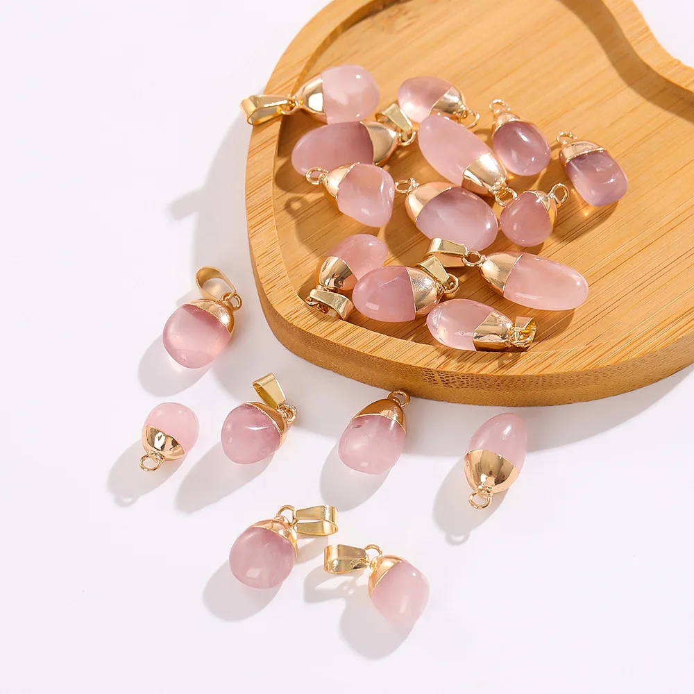 

20pcs Natural Stone Rose Quartz Pendant Irregular Pink Crystal Raw Stone Charms Diy Necklace Earrings Accessory