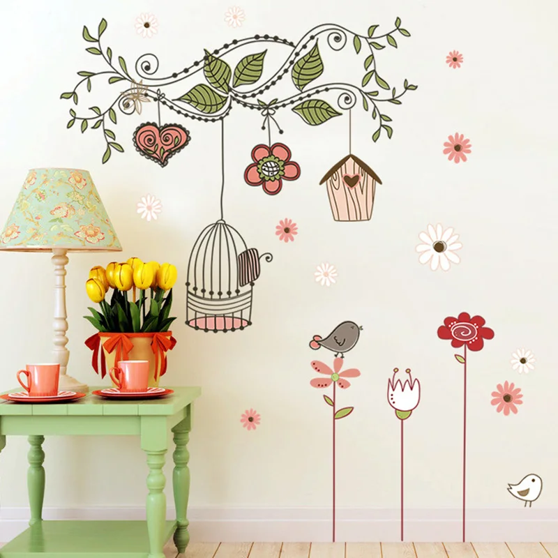 

Tree Bird Cage Wall Stickers for Living Room Bedroom Home Decoration Vinyl Wall Poster Decals Self-adhesive Murals Wallpaper