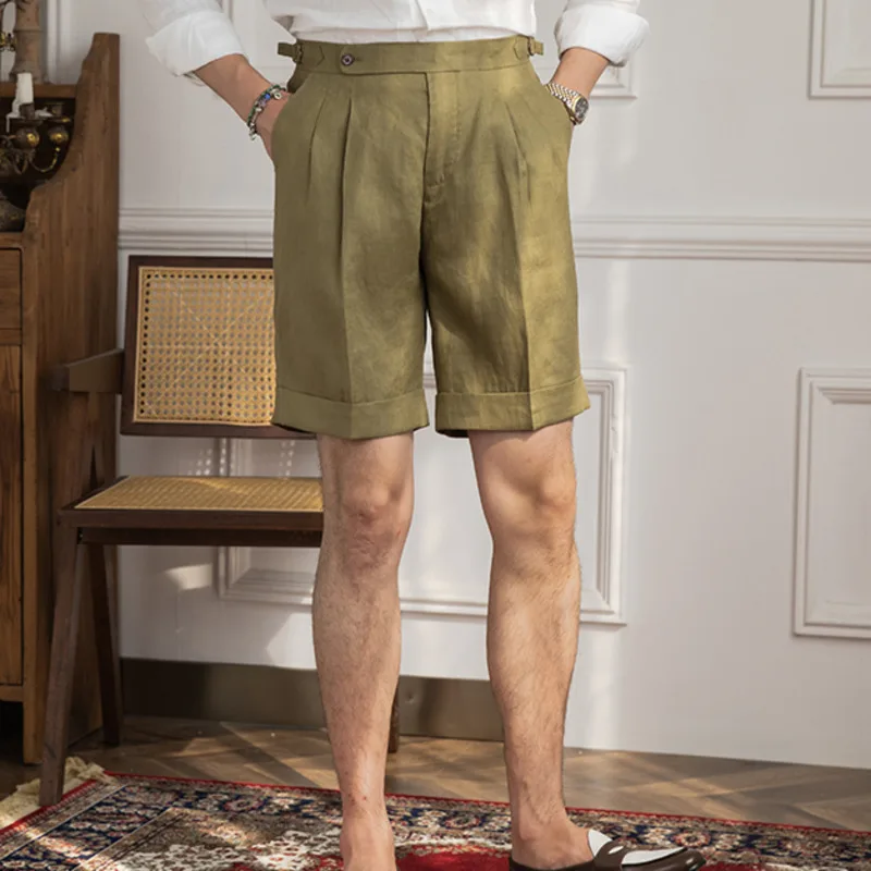 Льняные летние прямые шорты из Неаполь мужские однотонные деловые классические