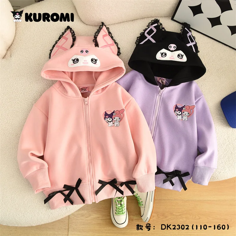 

3D Sanrio Cinnamoroll Hello Kitty Hood Kuromi Overcoat Girl Jacket Plush Autumn Kids Loose Sports Baseball Uniform Clothes Gift