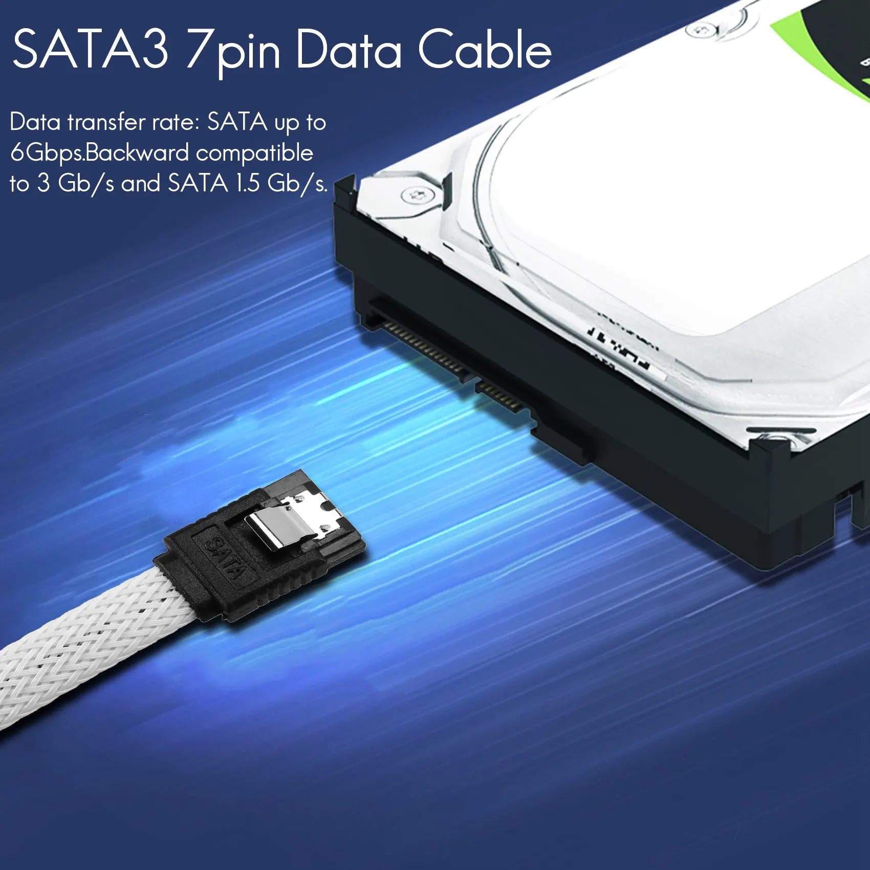 Фото SATA 3,0 III 7-контактный кабель для передачи данных SATA3, 50 см, 6 Гб/с, кабели SSD, кабель для жесткого диска, шнур для передачи данных с нейлоновым покрытием, премиум-версия (белый) №3