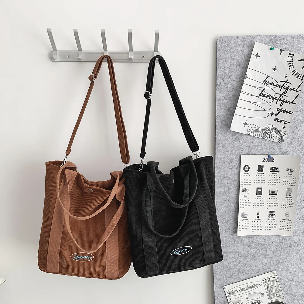 

Вельветовые сумки через плечо для женщин, вместительные полосатые сумочки-тоуты, простая Модная Повседневная Мягкая универсальная женская...