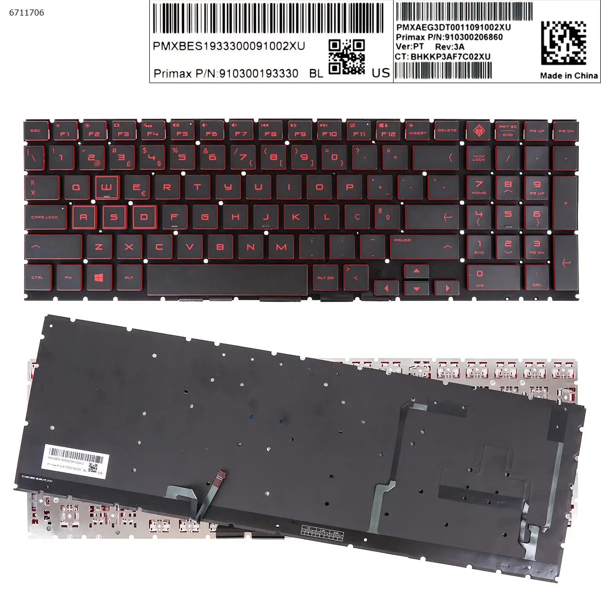 

PO Laptop Keyboard for HP omen 15-DC TPN-Q211 15-dc000 15t-dc000 15-dc0010nr BLACK red Printing Backlit without FRAME