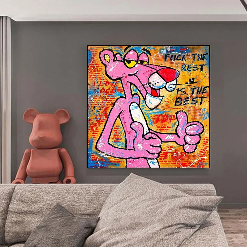 Картина на холсте с изображением розовой Пантеры настенная абстрактная картина