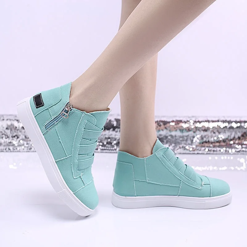 New 2022 Spring Autumn Canvas Shoes Women Ladies Casual Shoes All-match Side Zipper Casual Shoes Woman Vulcanize Shoes Loafers