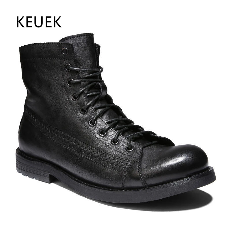 British Style Work Boots Vintage Men's Biker Boots New Design High Top Leather Shoes Ankle Boots Chelsea Anti Slip Botines 2A