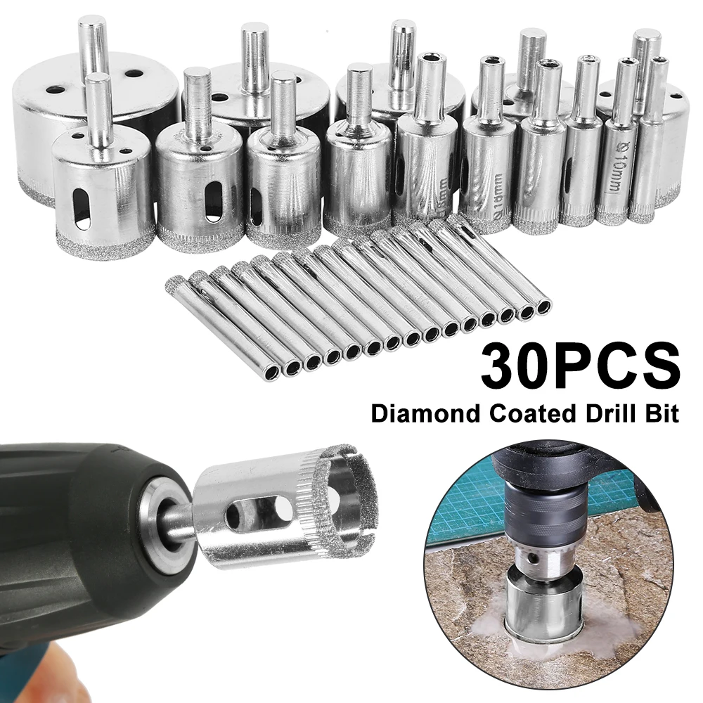 

30pcs/set Diamond Coated Drill Bit Marble Drilling Bit Tile Marble Glass Ceramic Hole Saw Drilling Bits for Power Tools 6mm-50mm