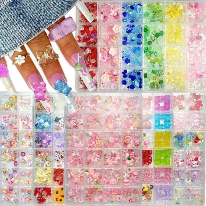 1 коробка несколько стилей цветы банты смешанные подвески для ногтей мультяшная