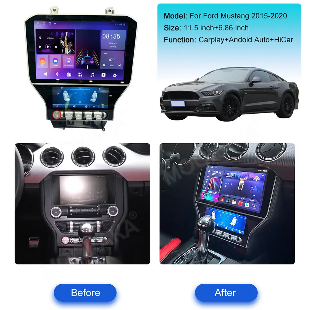 Фото Беспроводное автомобильное радио Carplay для Ford Mustang 2015-2019 Android 13, стерео видеоплеер, мультимедийный GPS Navi, магнитофон с экраном №3