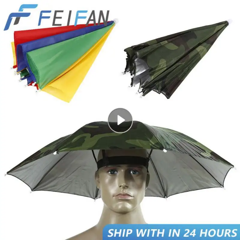 

55cm Portable Rain Umbrella Hat Foldable Outdoor Fishing Anti-Sun Waterproof Umbrella Camping Head Cap Beach Fishing Caps
