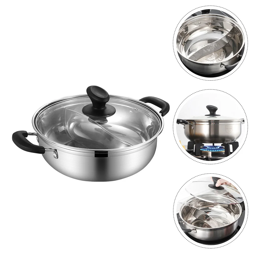 

Pot Hot Shabu Flavordual Stainless Induction Chinese Ramen Two Steel Stew Holder Noodle Double Divider Practical Stove Korean