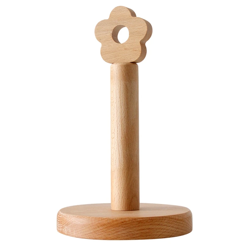 

Solid Wood Paper Roll Holder Creative Kitchen Vertical Beech Paper Towel Rack Small Flower Lazy Rag Storage Rack
