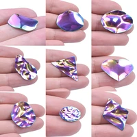geometric irregular rainbow color stainless steel charm pendant accessories jewelry making handmade earring for womens 10pcs
