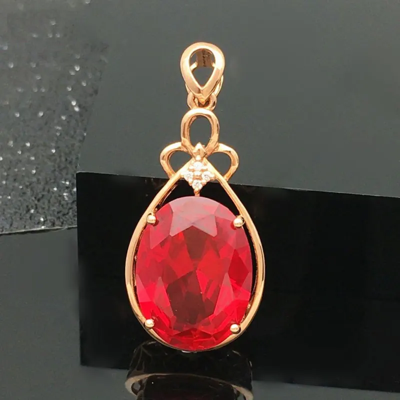 

Russia 585 Purple Gold Colored Gold Rose Gold Necklace New Product Red Stone Water Drop Pendant Female