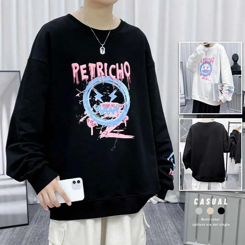 

Long-SleeveTT-shirt Men's Spring and Autumn2022New Fashion Brand Loose White Top Clothes National Fashion round Neck Sweaters Me