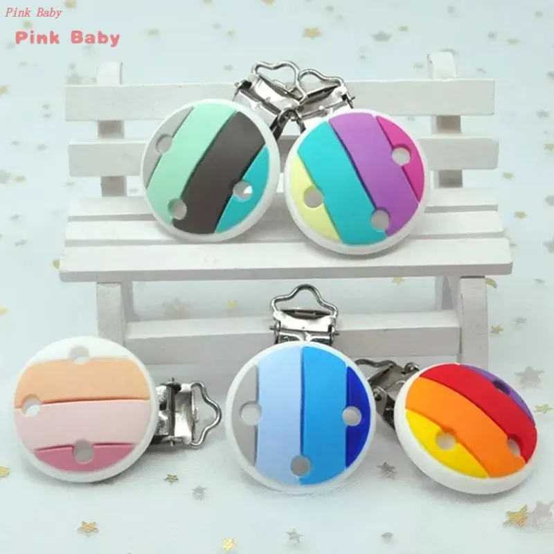 10pcs Silicone Pacifier Clips Silicone Teething Chain Cartoon Rainbow Color Clip Baby Teether Dummy Nipple Holder Accessories