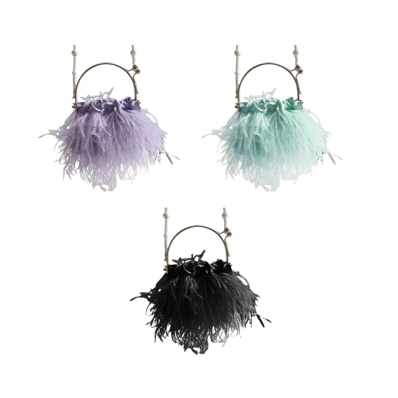 Вечерний клатч для женщин сумка через плечо со страусиными перьями свадебный