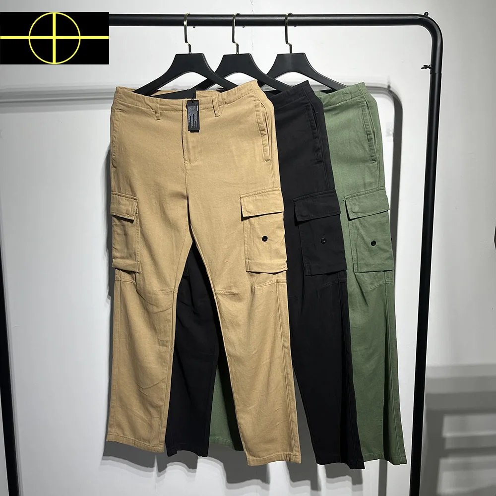 

High Quality Straight Pants Men Side Two Pockets Cotton Cargo Pants Men Badge Trousers