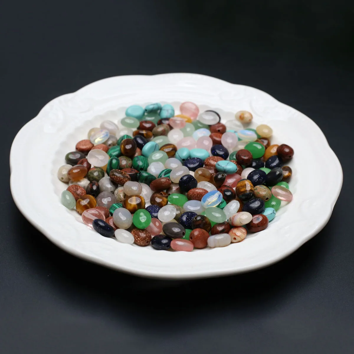 

100PCS Wholesale Natural Semiprecious Stone Crystal Flat Oval Loose Spacer Beads Jewelry Making DIY Necklace Accessories Gift