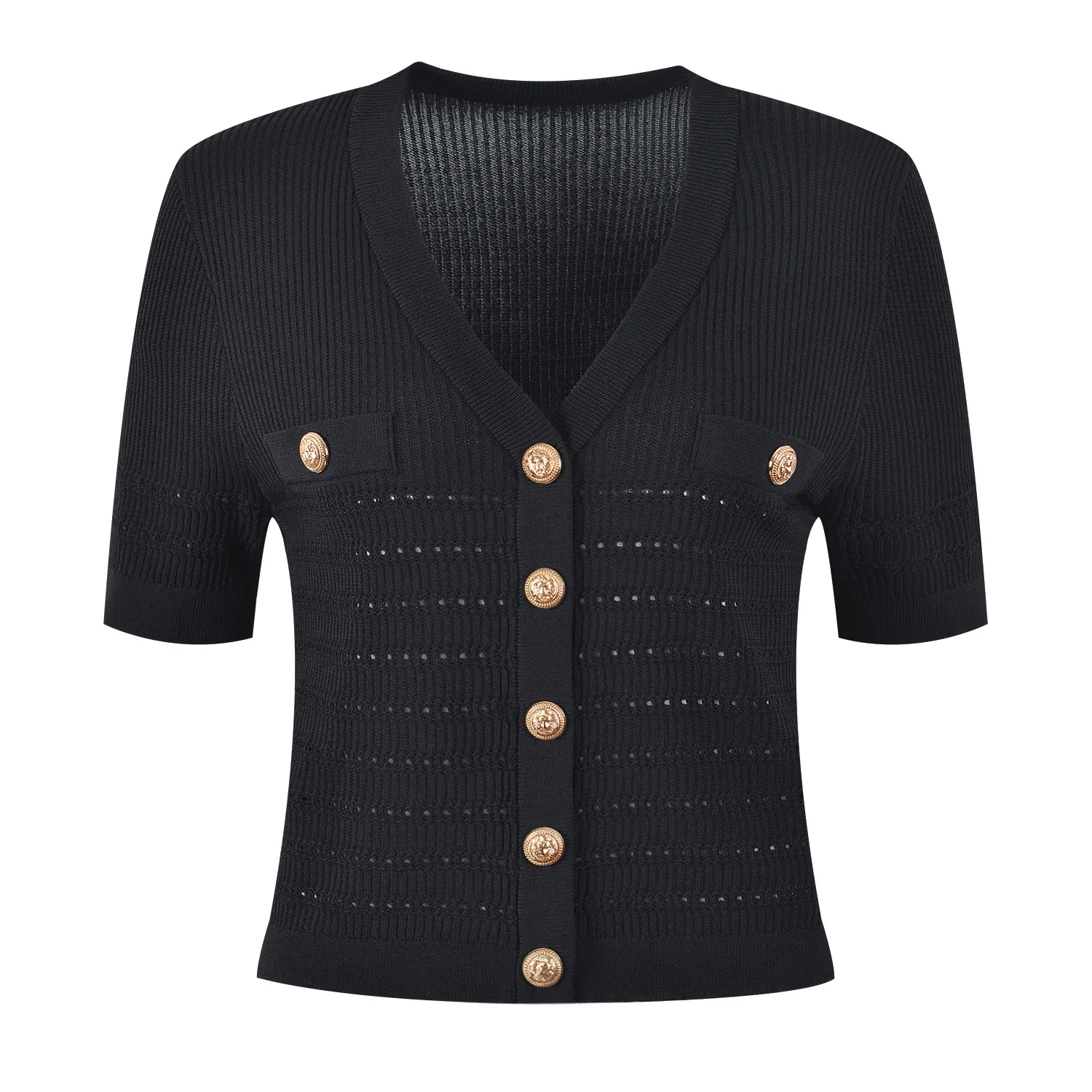

Summer T Shirts for Women T-shirt Luxury Gold Buttons Short Sleeve Tees Sexy V-Neck Tee Korean Ropa Para Mujer Women Clothing