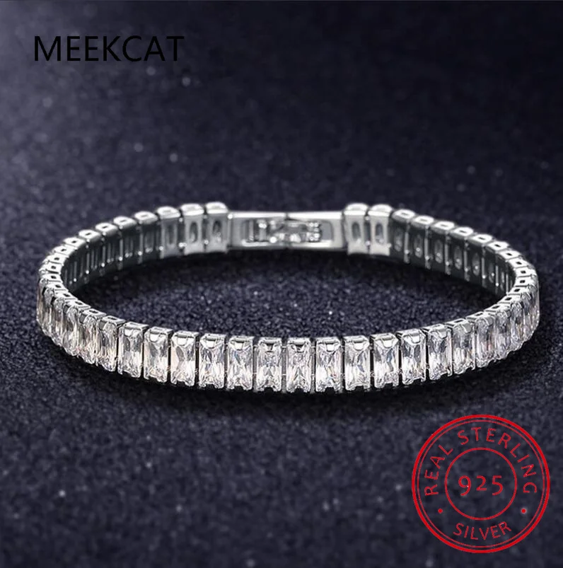 

2022 New Luxury Princess Cut 18cm 925 Sterling Silver on hand Bracelet Bangle For Women Anniversary Gift Jewelry Wholesale S5776