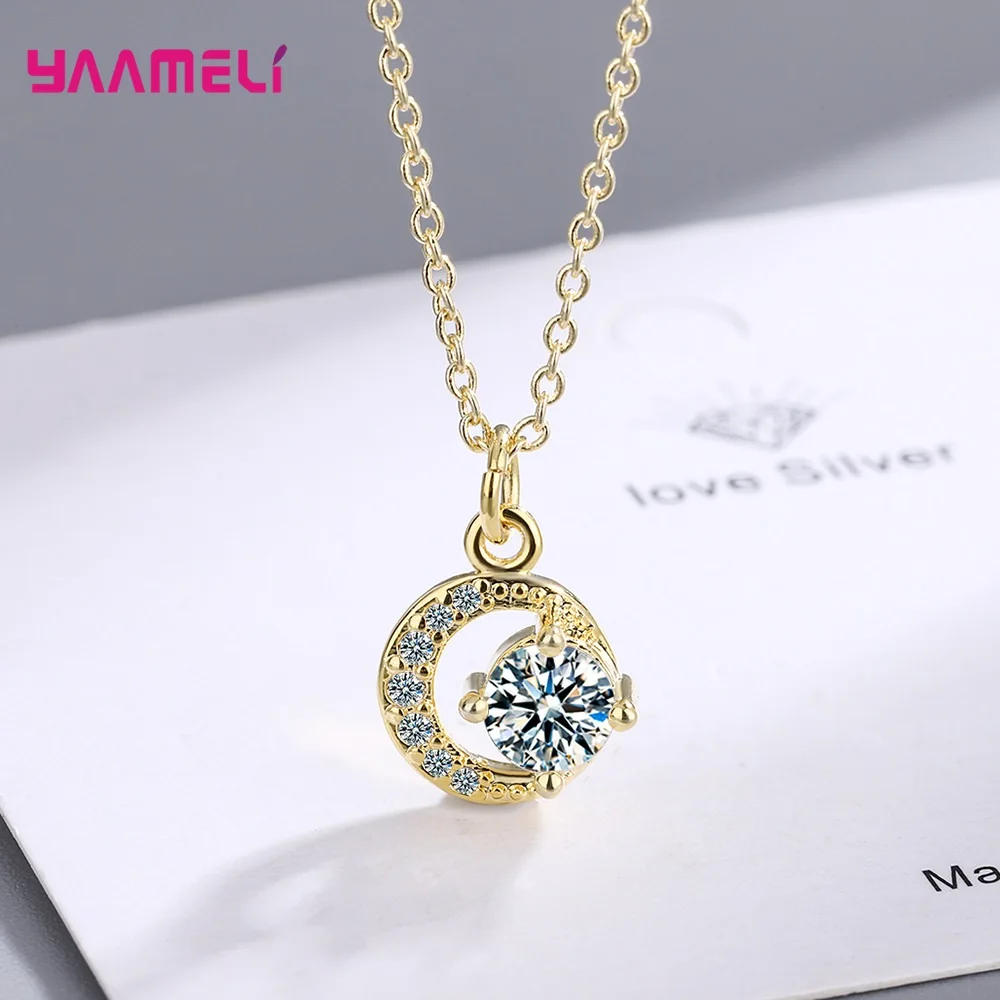 

925 Sterling Silver Cute Round Rhinestone Pendant Necklace For Women Girls Anniversary Gift Fashion Jewelry Wholesale