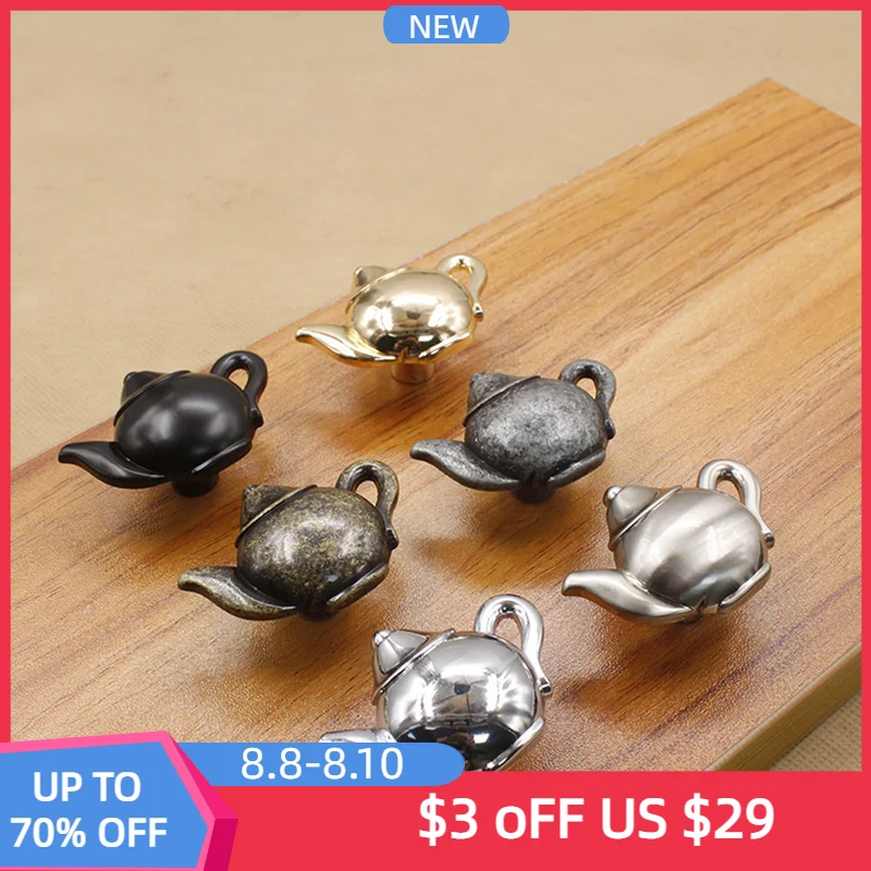 

TFAAI Vintage Teapot Shaped Drawer Cupboard Pulls Handle Creative Single Hole Cabinet Door Knobs for Dresser Wardrobe Furniture