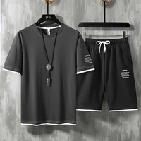 summer new youth trend suit mens short sleeved t shirt korean two piece suit casual and versatile sportswear