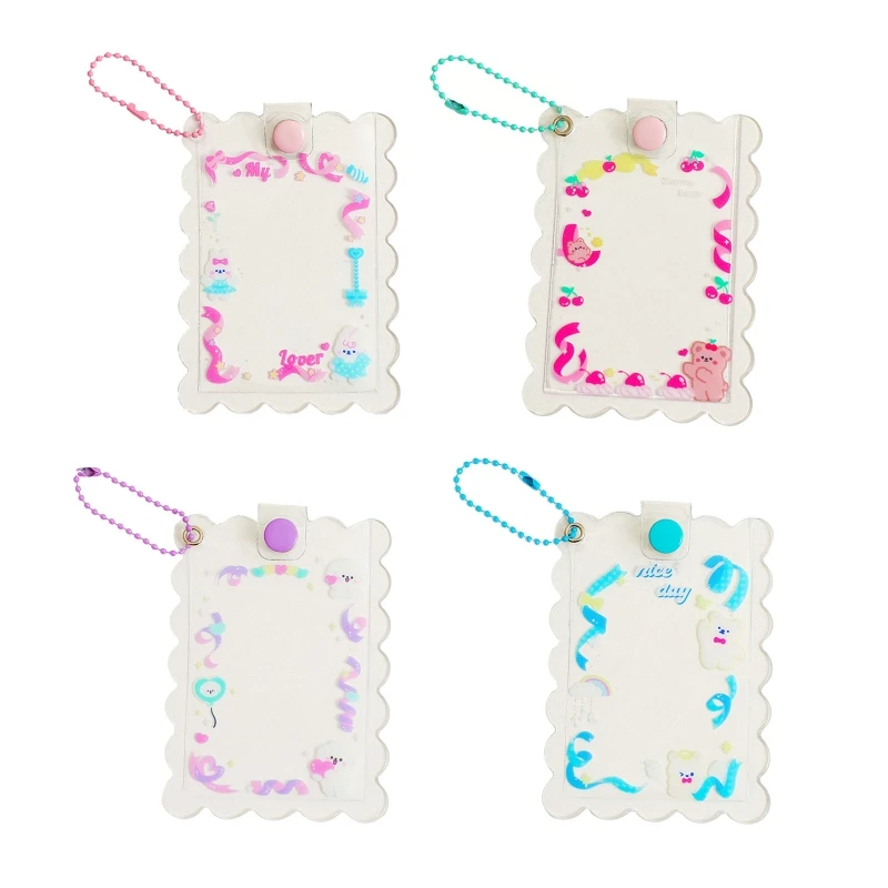 

63HC Cute Kpop Idol Photocards Storage with Keychains Sweet Girls Cartoon PVC Bus Card Holder Photo Sleeves
