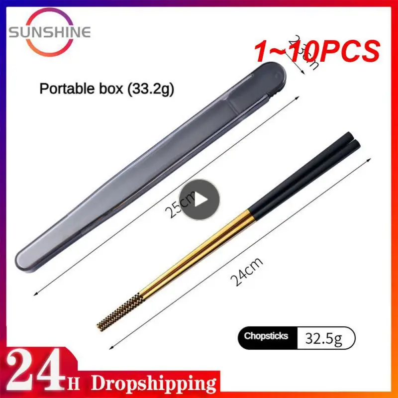 

1~10PCS Stainless Steel Chopstick Lunch Tableware Travel Portable Chopsticks Folding Cover Storage Box Dinnerware Kitchen