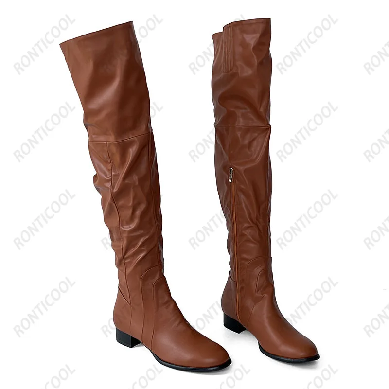 Ronticool Neww Женские зимние сапоги выше колена с боковой молнией и квадратным низким