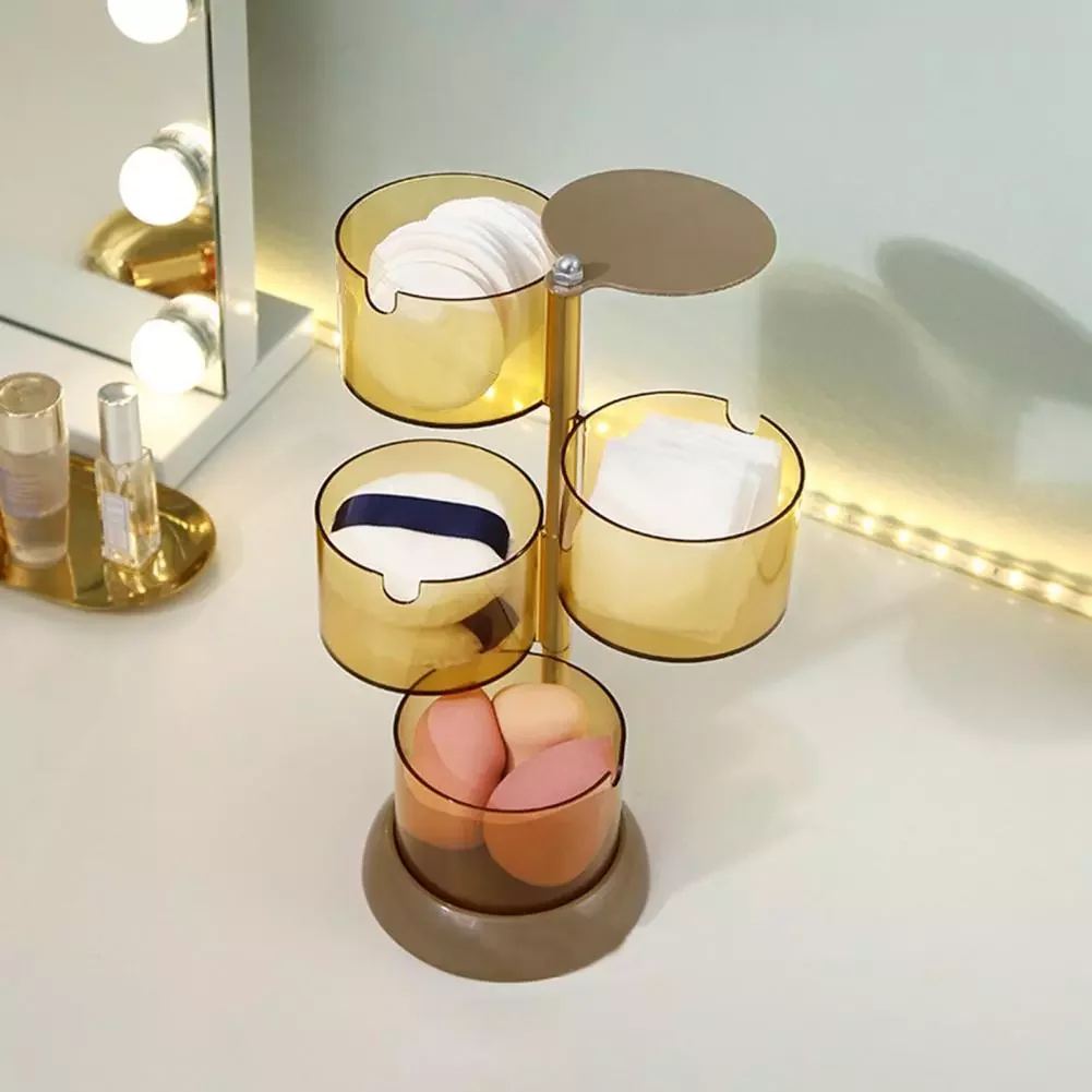 

Cosmetic Storage Box Useful Multifunctional 2 Colors Desktop Multi-Layer Makeup Puff Organizer for Bedroom