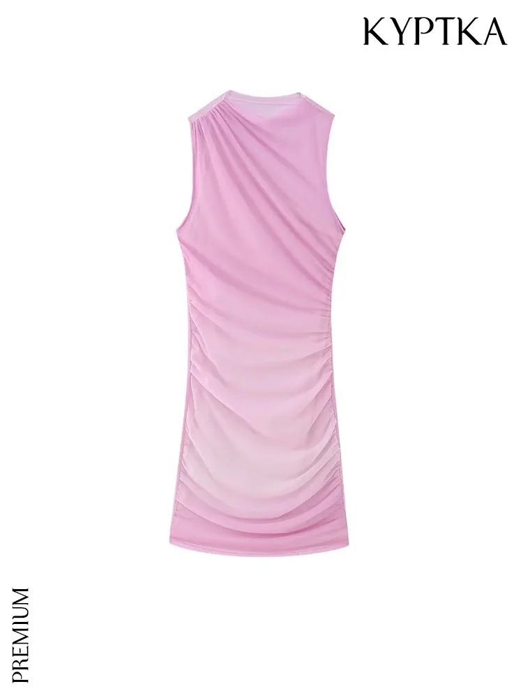 

KYPTKA Women Fashion Semi-sheer Draped Tulle Mini Dress Sexy Sleeveless O Neck Female Dresses Vestidos Mujer