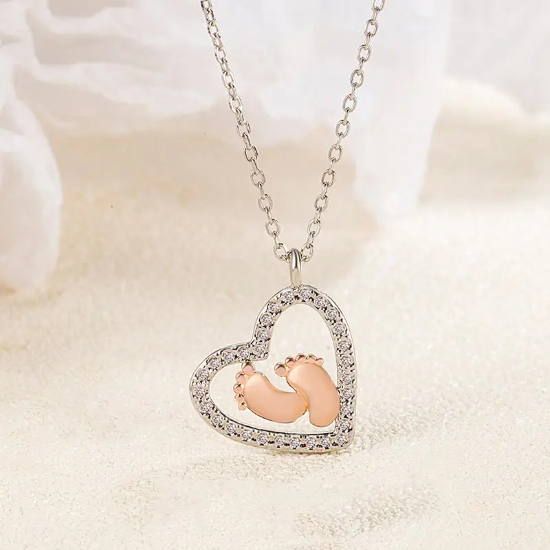 

Fashion Foot Heart Necklace Luxury Clear Crystal Pendant Necklaces for Women Two-tone Zinc Alloy Promise Trendy Jewelry Gifts