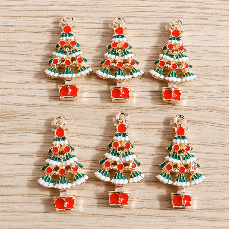 

10pcs Trendy Enamel Christmas Tree Charms for Necklaces Pendants Bracelets Earrings Jewelry Making DIY New Year Party Decoration