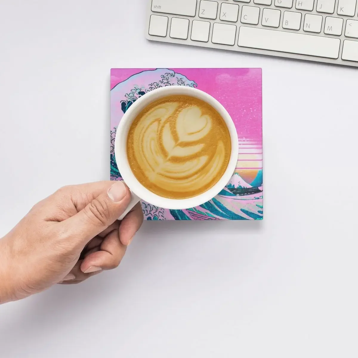 Эстетика Vaporwave Great Wave Off Kanagawa Ретро Закат подставка керамический термостойкий