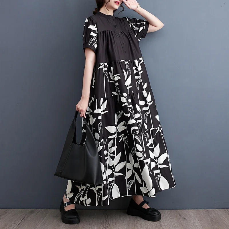 Женское летнее платье-макси с коротким рукавом и цветочным принтом