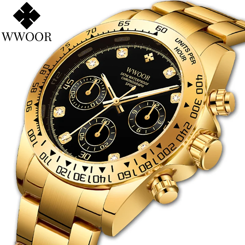 

WWOOR 2022 New Mens Watches Top Brand Quartz Japanese Chronograph Stopwatch Waterproof Stainless Wristwatches Relogio Masculino