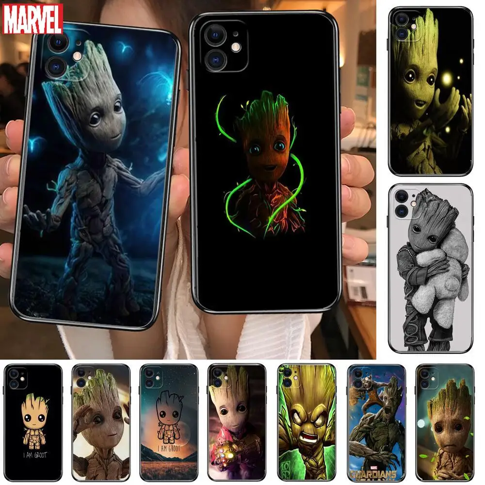 

Guardians Groot Marvel Funda for iphone 13 Pro Max case 12 11 Pro Max 8 PLUS 7PLUS 6S XR X XS 6 mini se black Soft Phone Cover