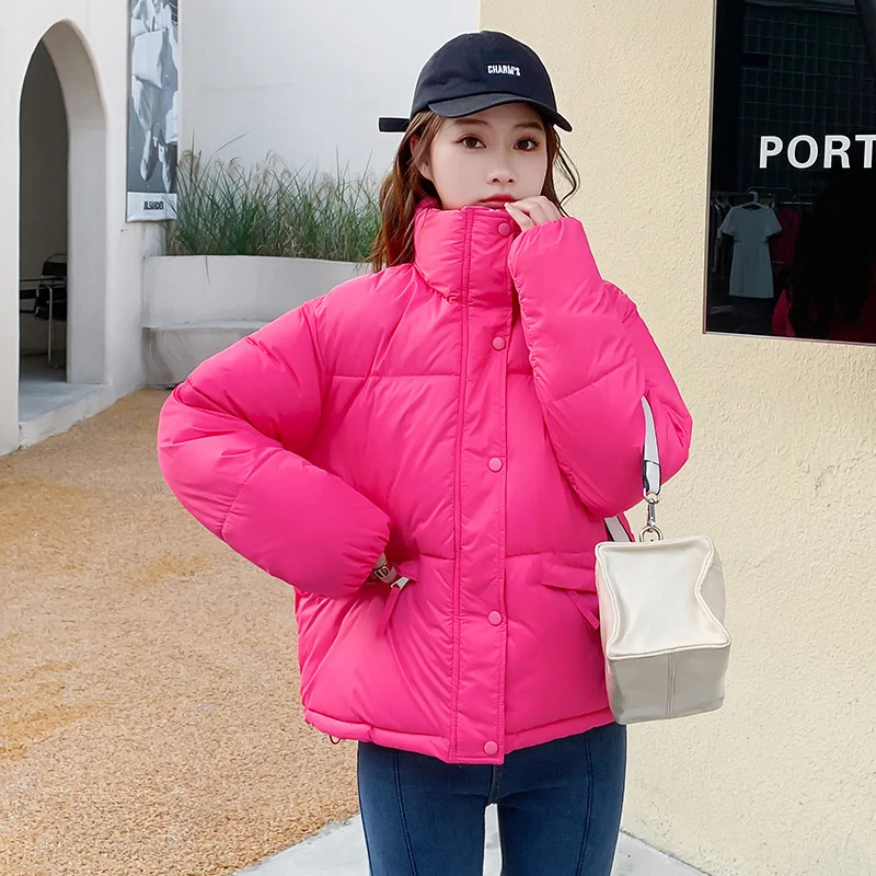 New Women's Parkas Solid 2022 Stand Collar Casual Winter Jacket Women Loose Cotton Padded Thick Coat Ladies Clothes