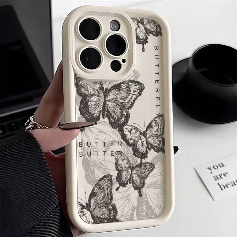 Силиконовый чехол для телефона INS в стиле ретро с бабочкой iPhone 11 12 13 14 15 16 Pro Max Plus XS X