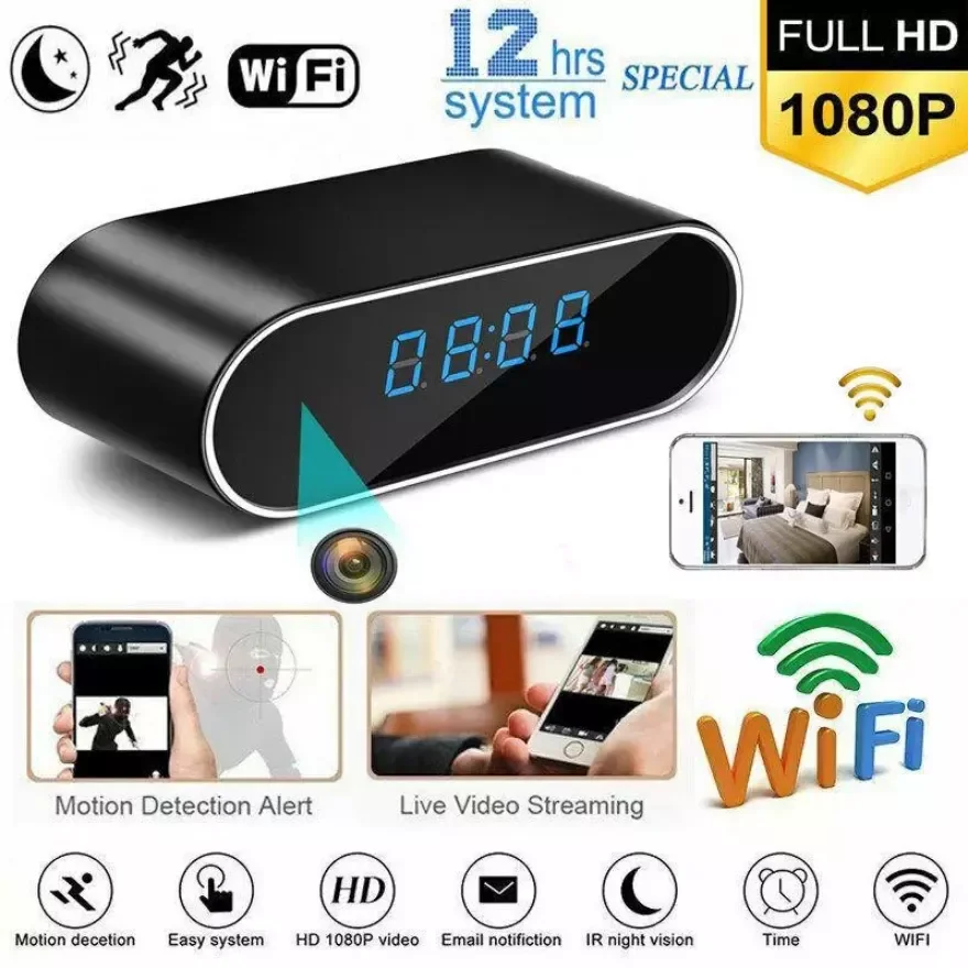 

Free Shipping Wireless 1080P Clock Camera WIFI Mini Time Alarm Camcorder Watch AP Remote Monitor Micro Security Night Vision Mot