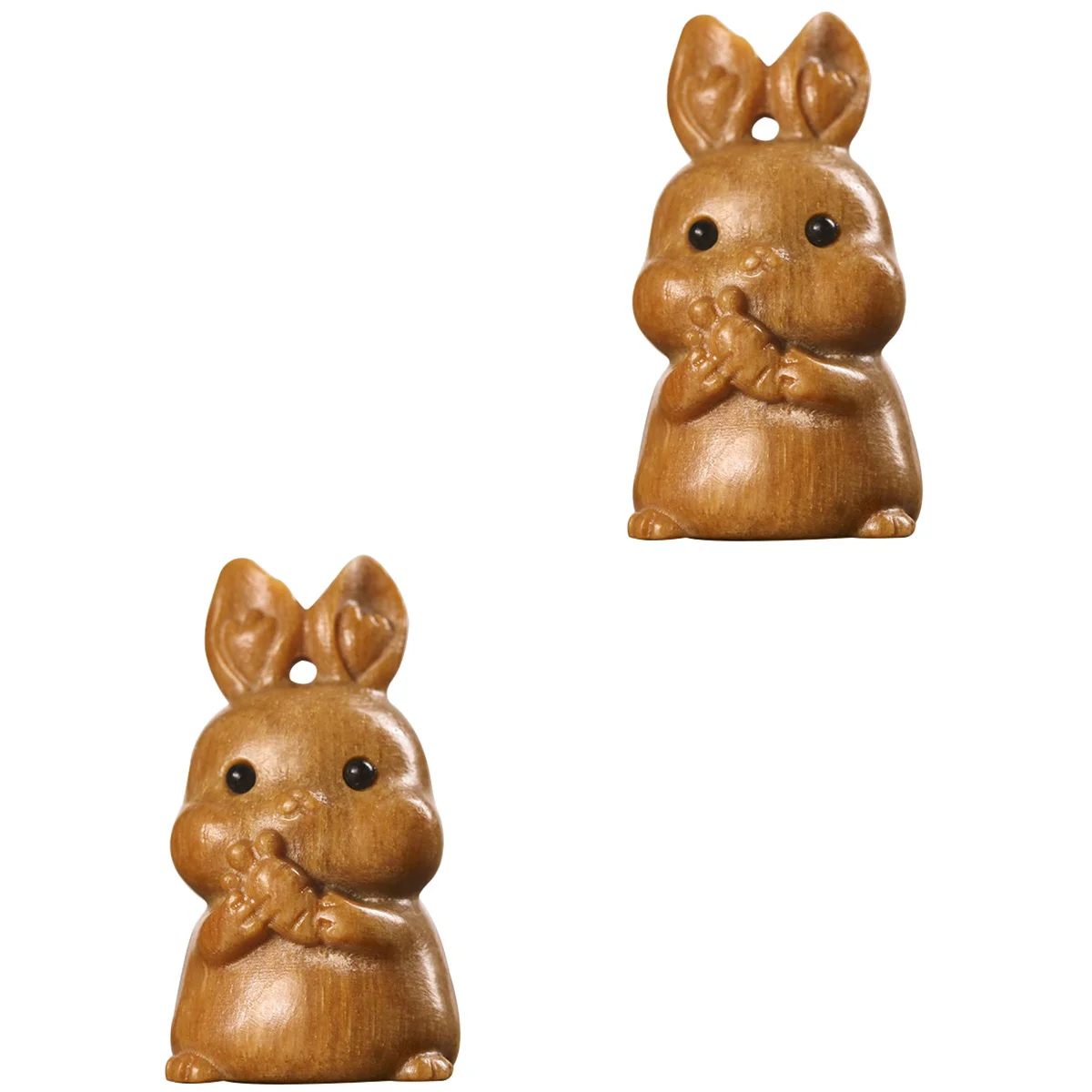

2 Pieces Rabbit Craft Bunny Desktop Decor Mini Accessories Necklace Figurine Exquisite Model Wood Lovely Keychain Car Keys