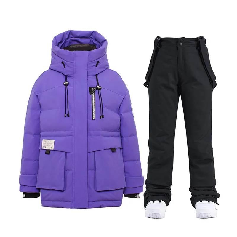 

White Duck Down Ski Jackets Women Ski Suit Winter Warm Skiing Snowboard Clothes Waterproof Outdoor Snow Jackets + Pants Brand