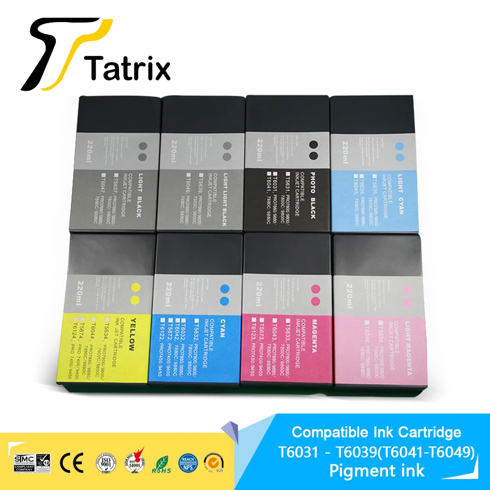 Пигментные чернила Tatrix 220 мл/шт. T6041 T6042 T6043-T6049 совместимый картридж для принтера
