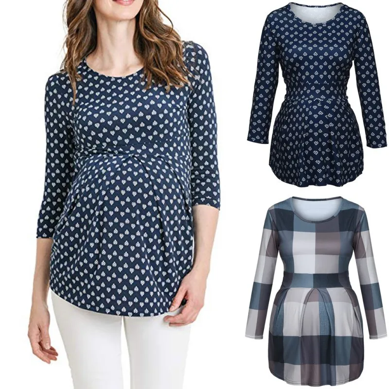 

2022 New Maternity Clothes Casual Loose Long Sleeve O Neck Women Tee Shirts Pregnanct Blusas Tops Soft Breathable Clothing S-3XL