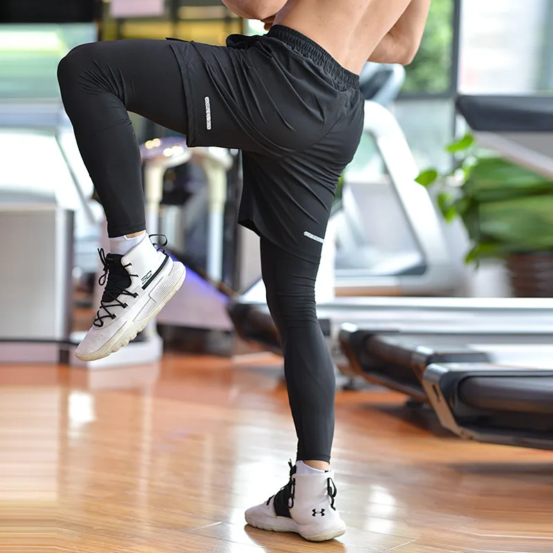 

Men basketball soccer shorts sport Running Shorts 2 in 1 Jogging Fitness Training Quick Dry Gym Shorts gym tight long Pants