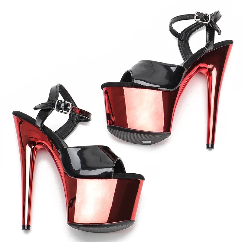 Leecabe 17CM/7Inch patent upper  sexy exotic shinny platform High Heels  Pole Dancing sandals Shoes